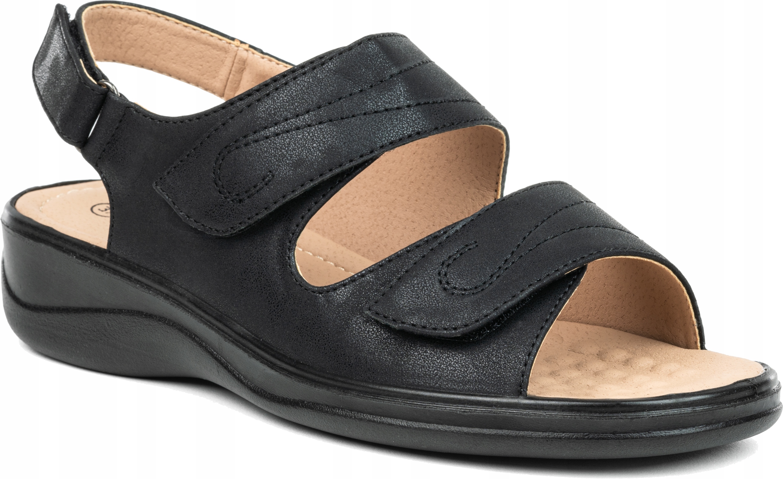 Dámské každodenní sandály černé na klínku Suchý Zip měkké Wojtyłko 38