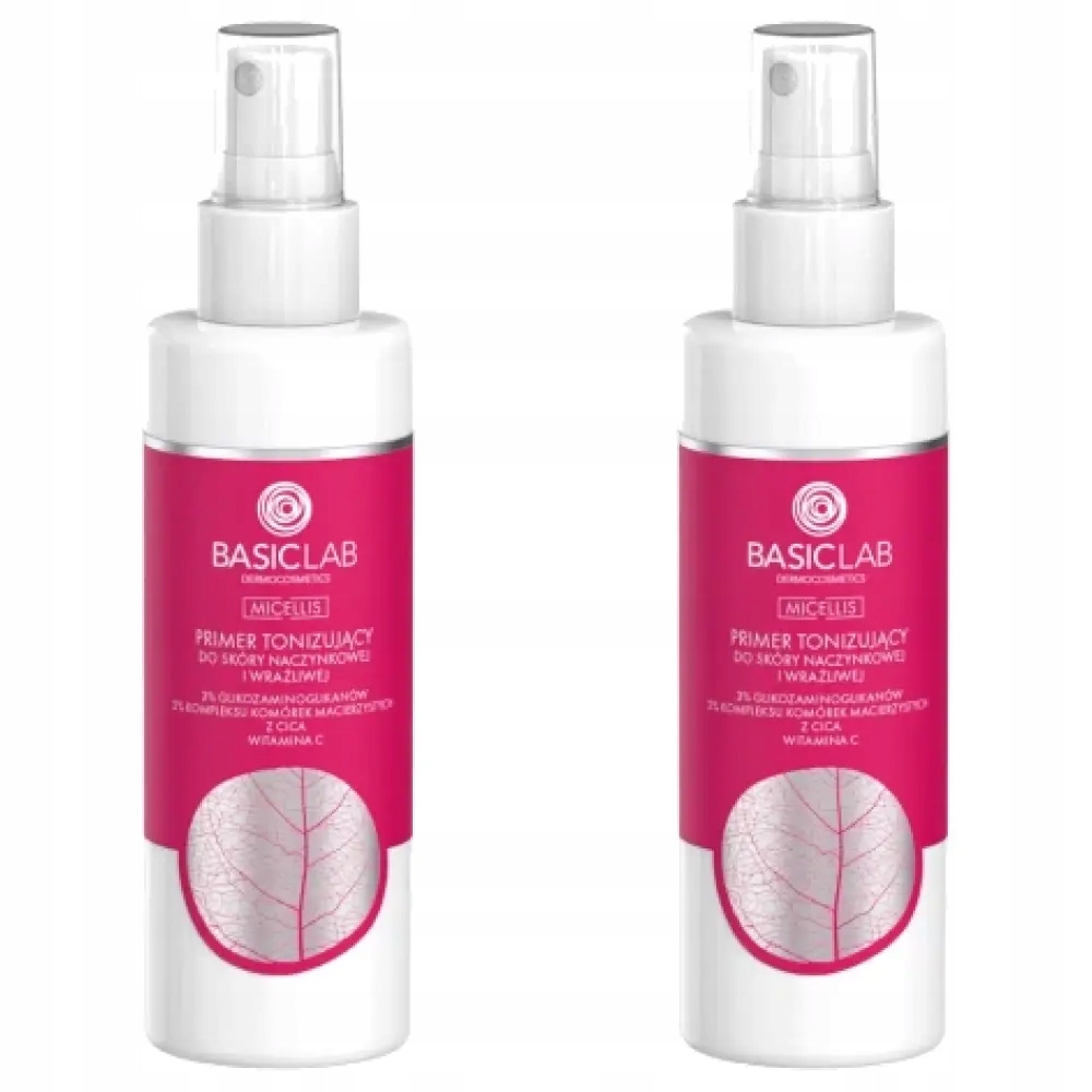 2x BasicLab Micellis Tonik-Primer do skóry naczynkowej i wrażliwej, 150 ml