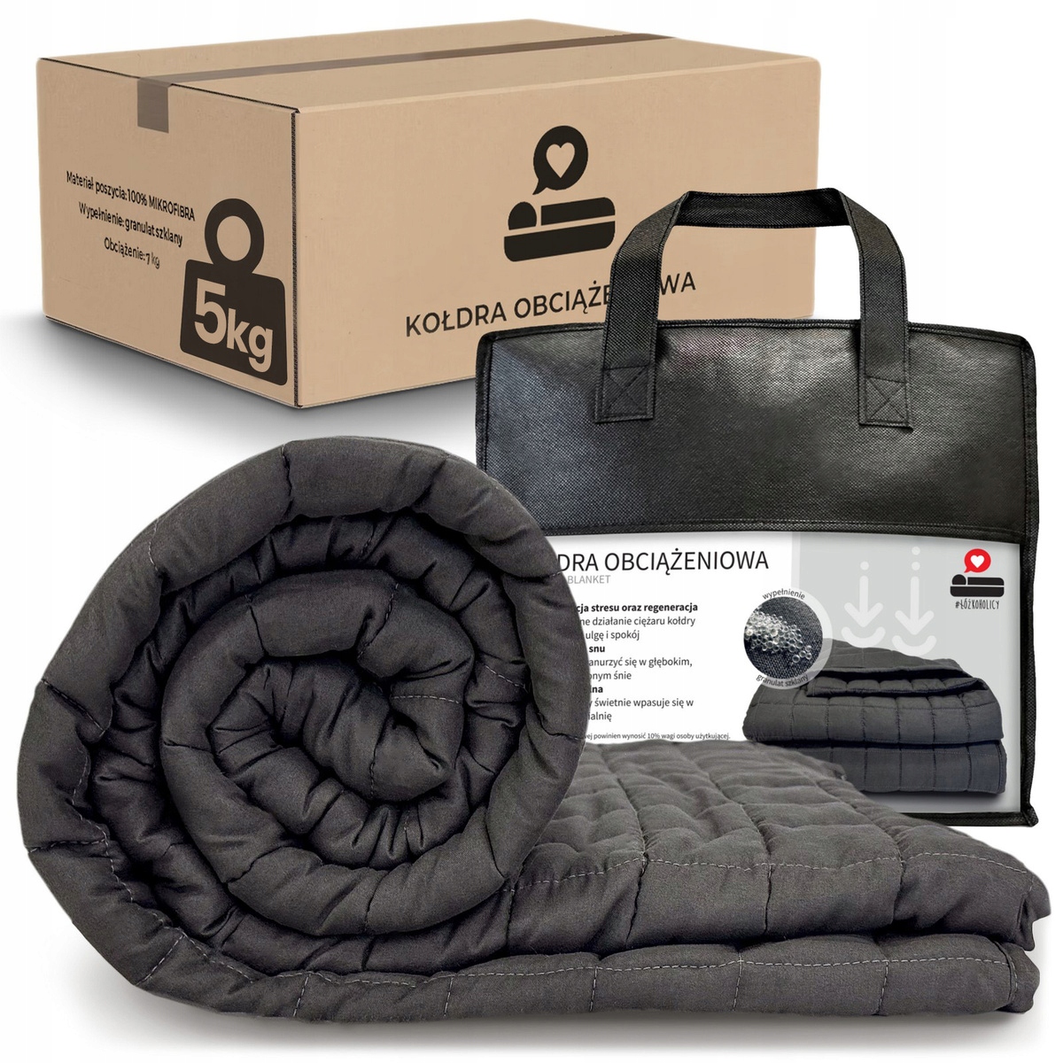 Kołdra Obciążeniowa 150x200 Koc Sensoryczny dla dorosłych 5 kg Walizka