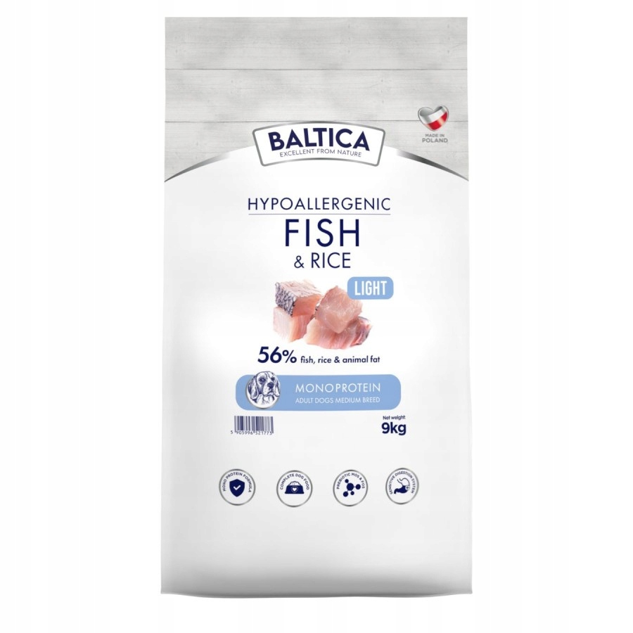 Baltica Adult Light Ryba z Ryżem M 9kg Hipoalergiczna Sucha Karma Dla Psów