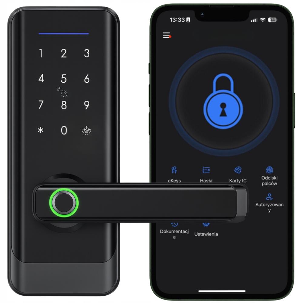 Elektronický Zámok, Kľučka Na Dvere, Čierna, Kód, Odtlačok Prsta, Ttlock