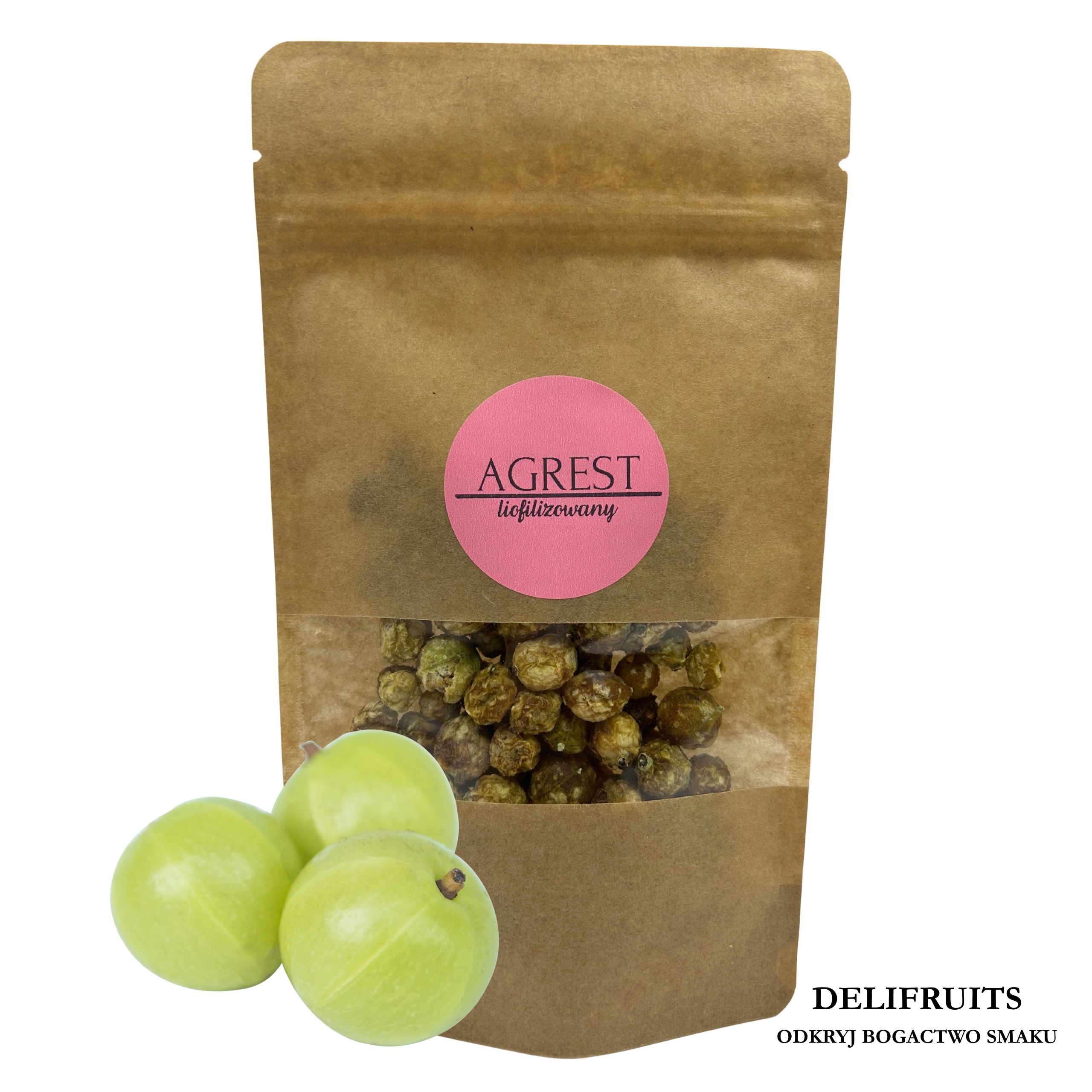 Agrest Liofilizowany 500G Delifruits Całe Owoce Chrupiące Zdrowa Przekąska