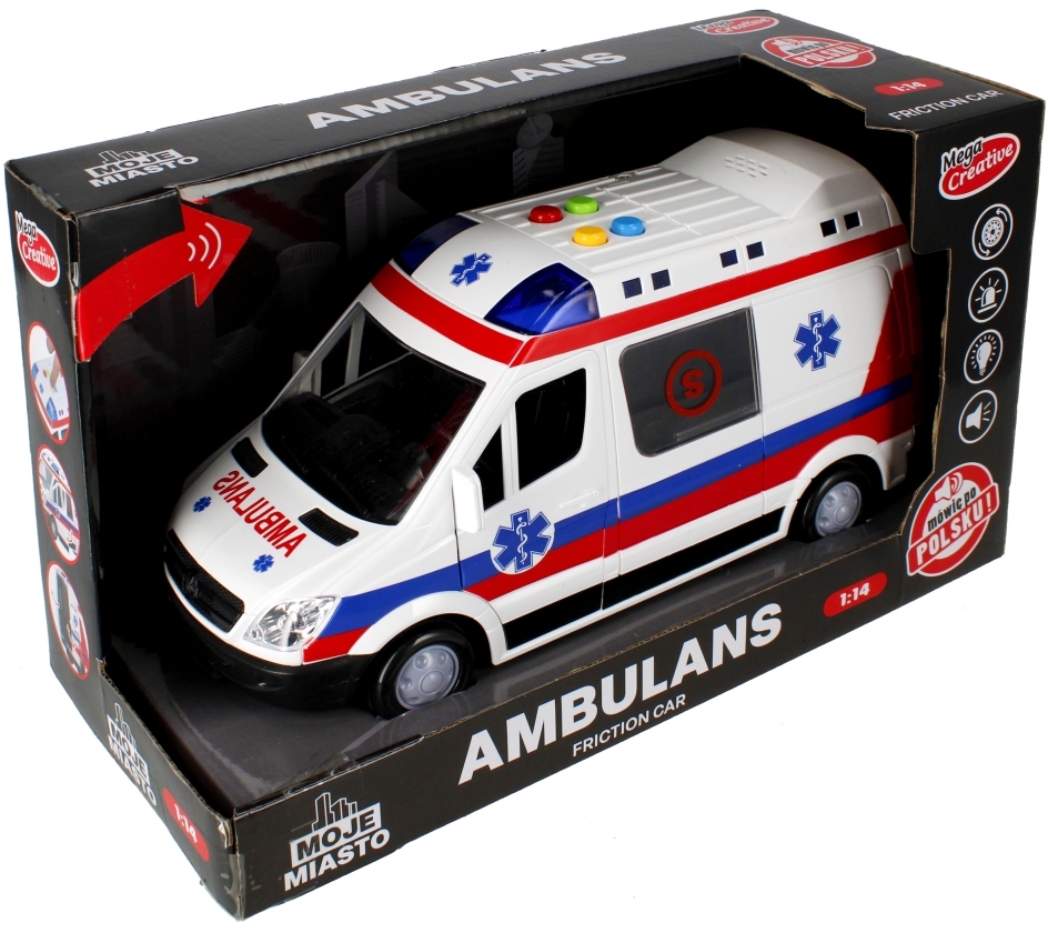 MOJE MIASTO POGOTOWIE AMBULANS KARETKA POGOTOWIA DŹWIĘKI ŚWIATŁO Materiał plastik