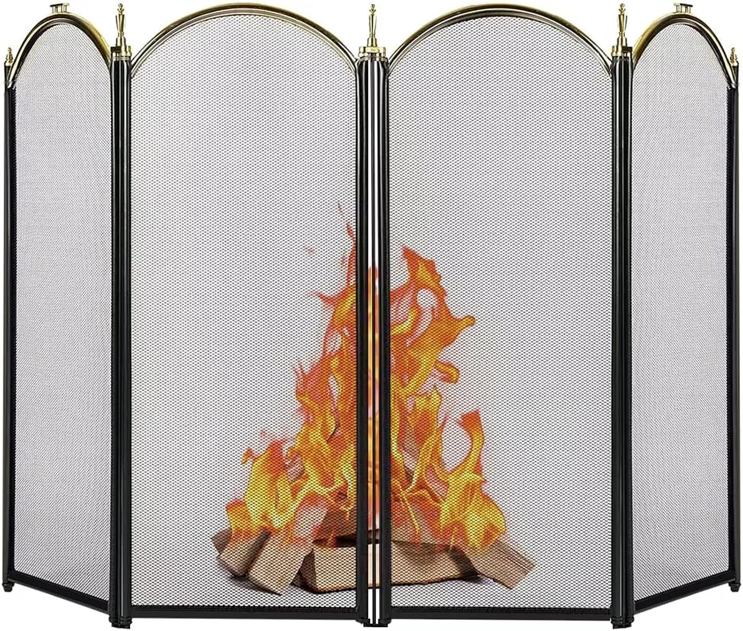 Krbová Clona Zlatá 4 Panely Kované Železo Ochranný Kryt 130X81 CM