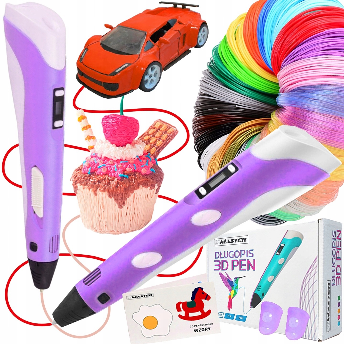 DŁUGOPIS DRUKARKA 3D SZABLONY ZESTAW XXL DLA DZIECI + FILAMENT WKŁADY 100M