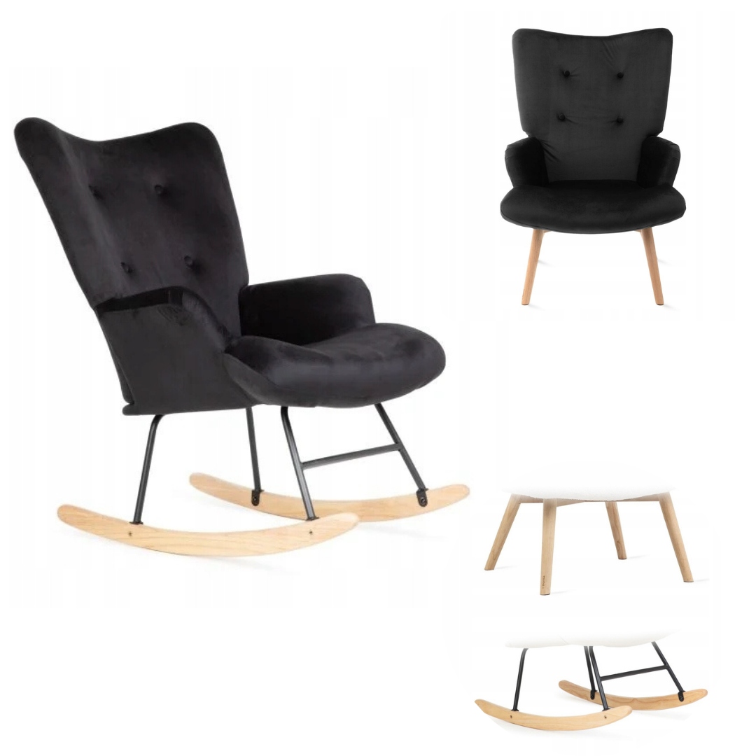 Křeslo ušák Moss Plus klasické houpací 2v1 velurové vyměnitelné nohy černá