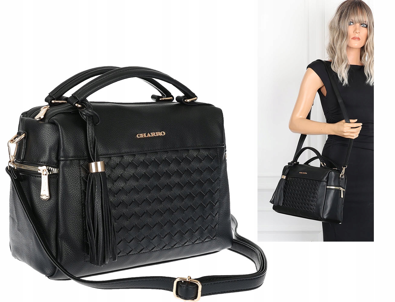 Torebka damska włoskiej marki Charro Listonoszka kuferek CH2171 czarna