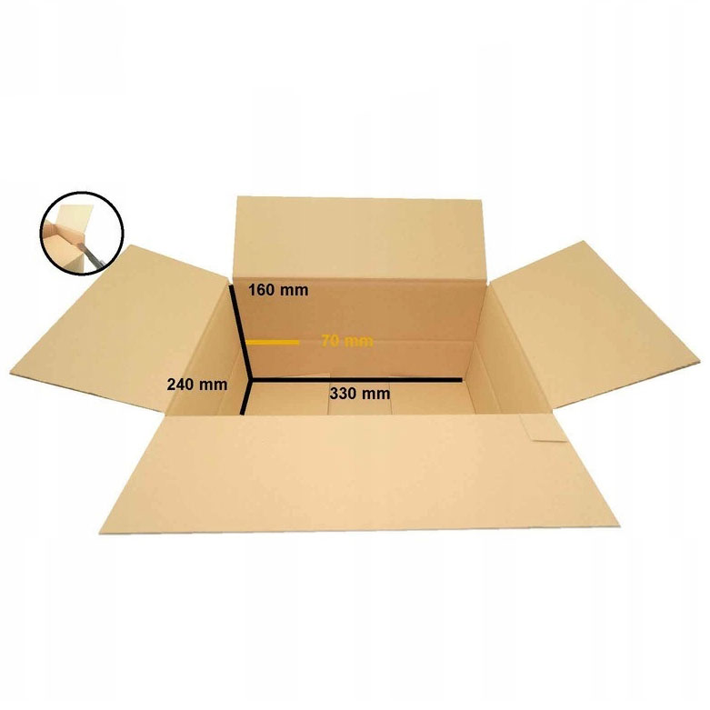 KARTON klapowy 330x240x160 KK60 regulowany - 25szt Długość zewnętrzna 34 cm