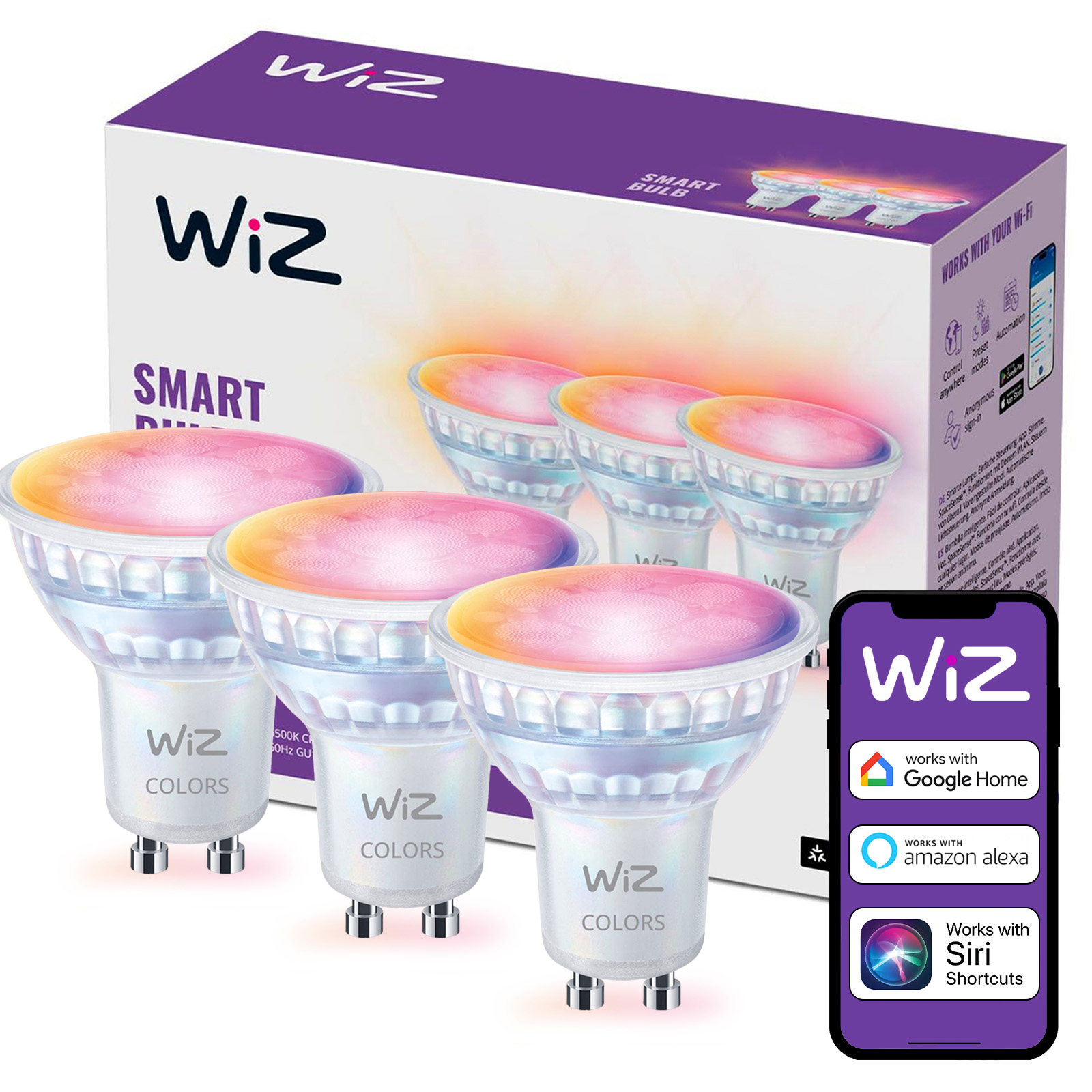 Led žárovka GU10 4.7W 50W Rgb Inteligentní Smart WiFi Aplikace WiZ 3 ks