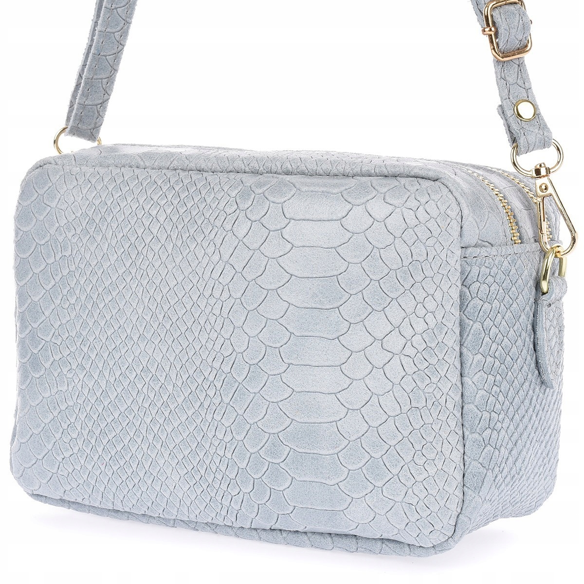 Světle modrá dámská kožená kabelka přes rameno s italským croco kufřík Beltimore