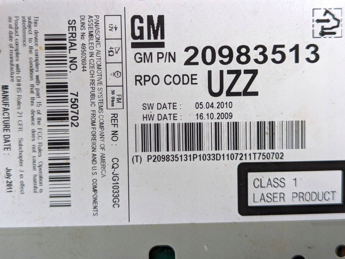 Radio samochodowe Opel Insignia A 2011 20983513