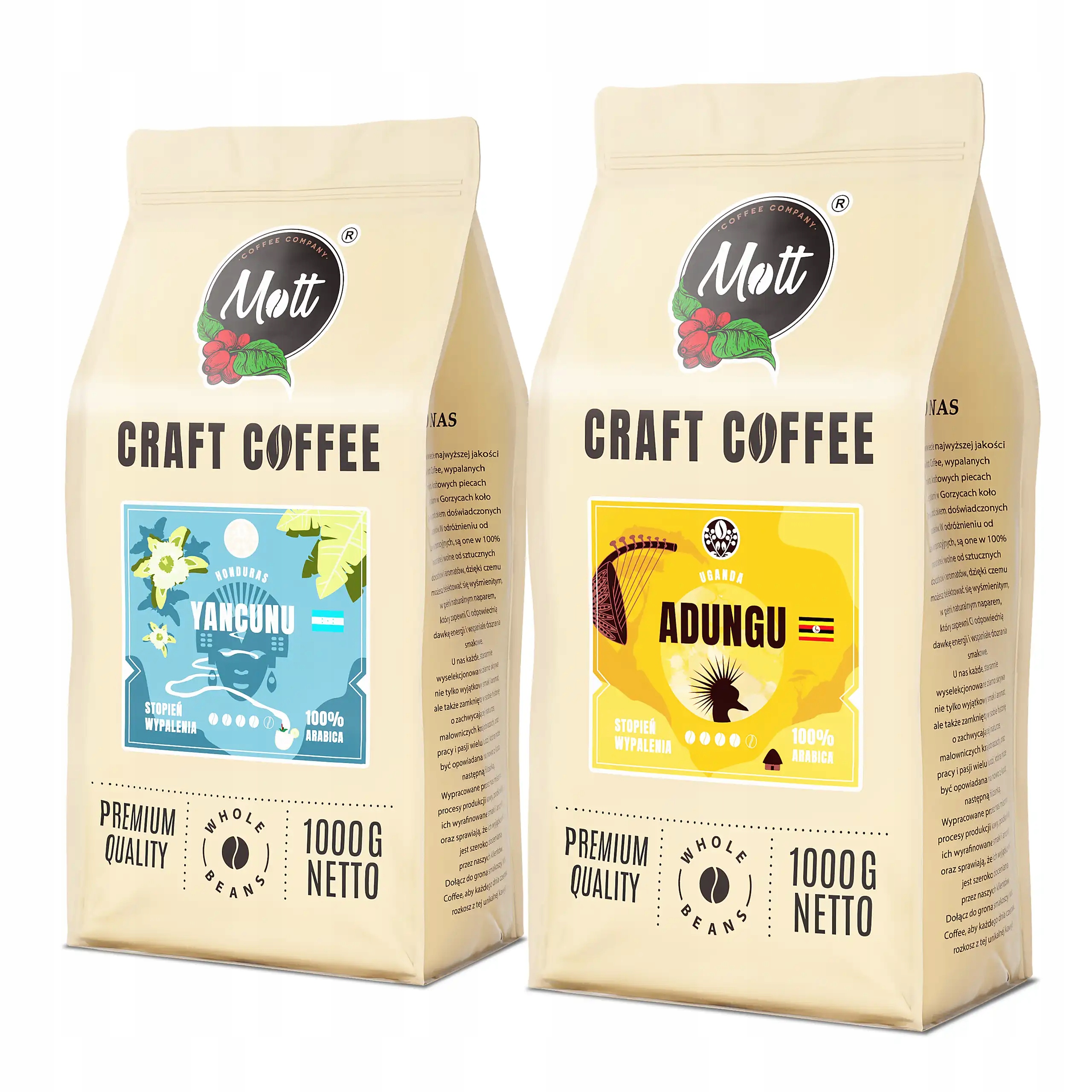 Káva Zrnková 2kg Sada Honduras Uganda 100% Arabica Čerstvě Pražená