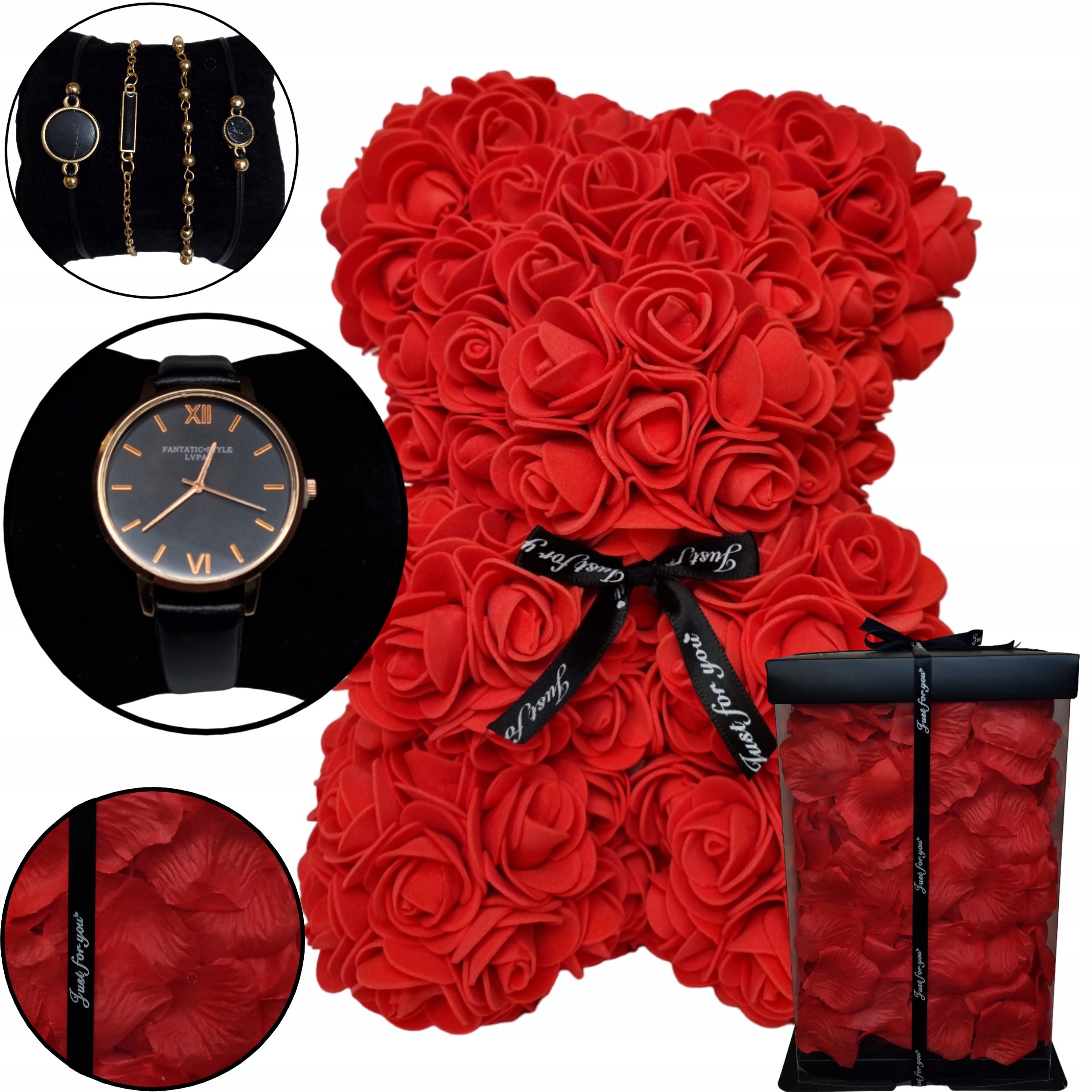 SUPRISEBOX MIŚ Z RÓŻ WYPEŁNIONY + ZESTAW BIZUTERII