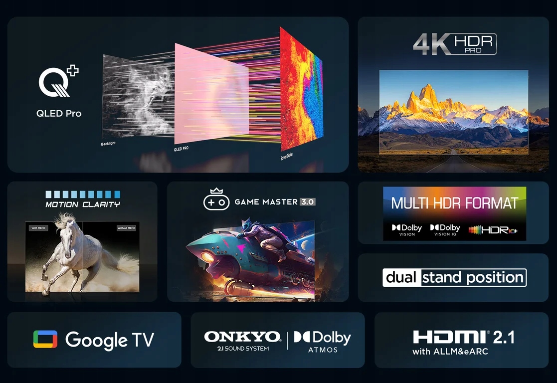 Telewizor TCL 65" 4K/Smart QLED 3840x2160 Wifi Google TV Black 65C655 Model 65C655