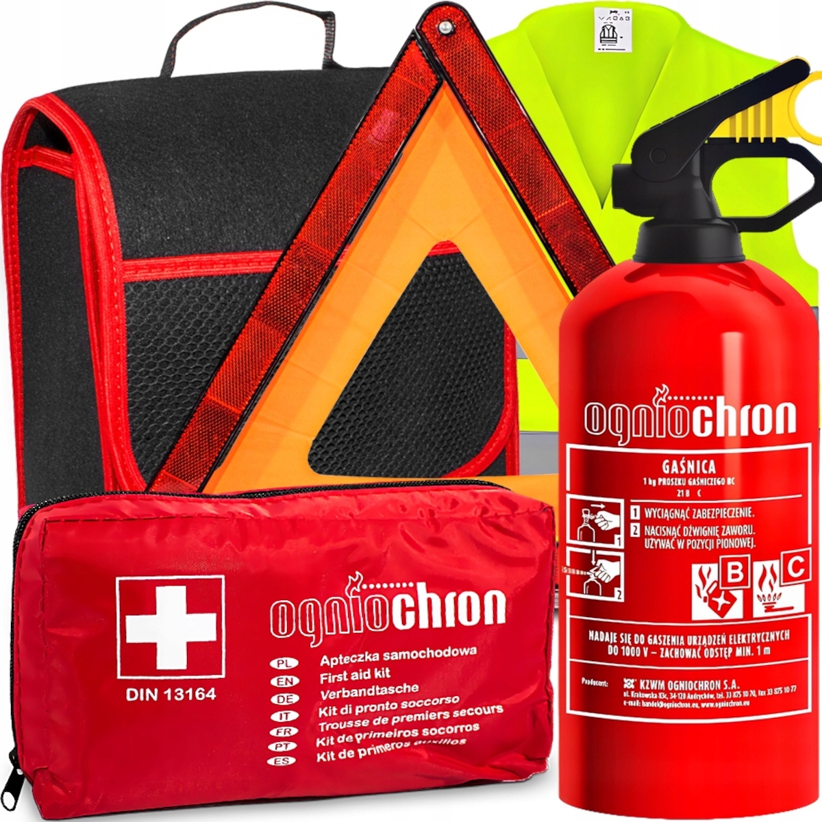 Agmi Sada Hasicí Přístroj 1 Kg Lékárnička Trojúhelníková Vesta Taška Do Kufru Auta