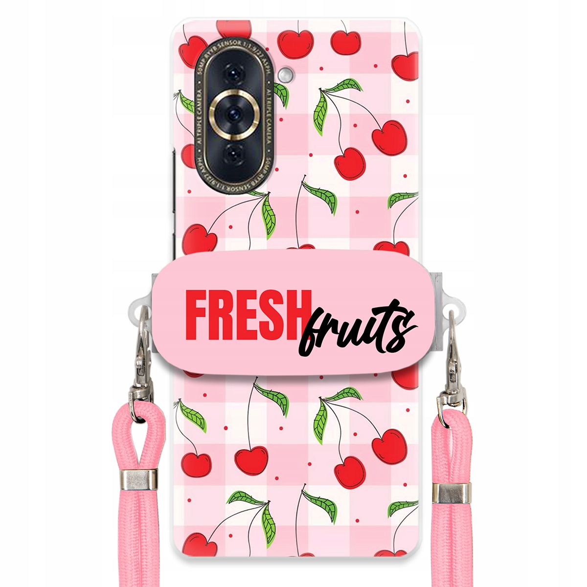 Puzdro pre Huawei Nova 10 Case držiak na šnúrku Ružový Fresh Fruits Mriežka