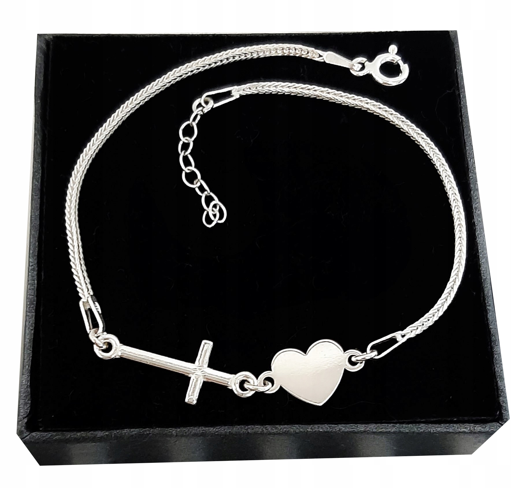 

Bransoletka srebrna krzyżyk Serce Grawer 925