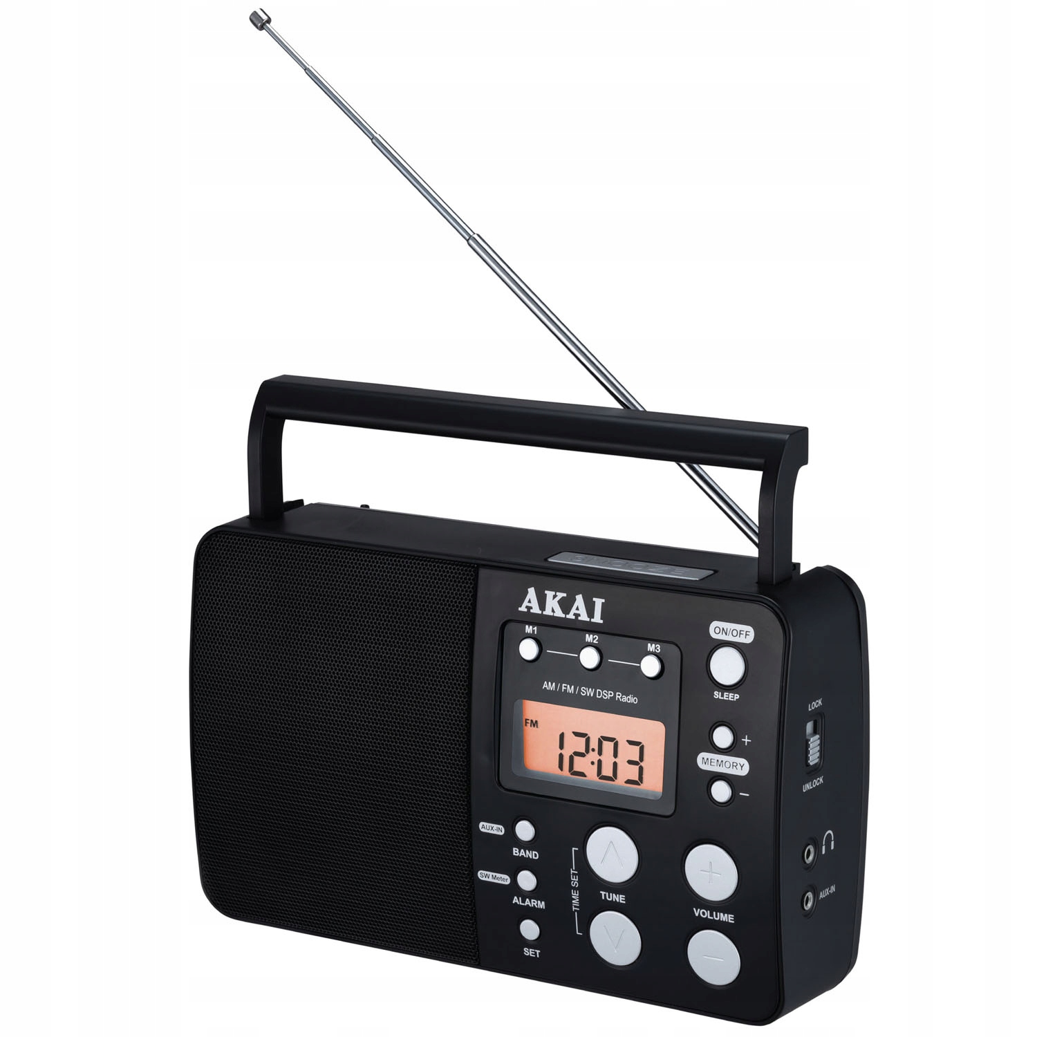 Akai APR-200 Przenośne radio cyfrowe Fm/am/sw z Aux, baterie, antena