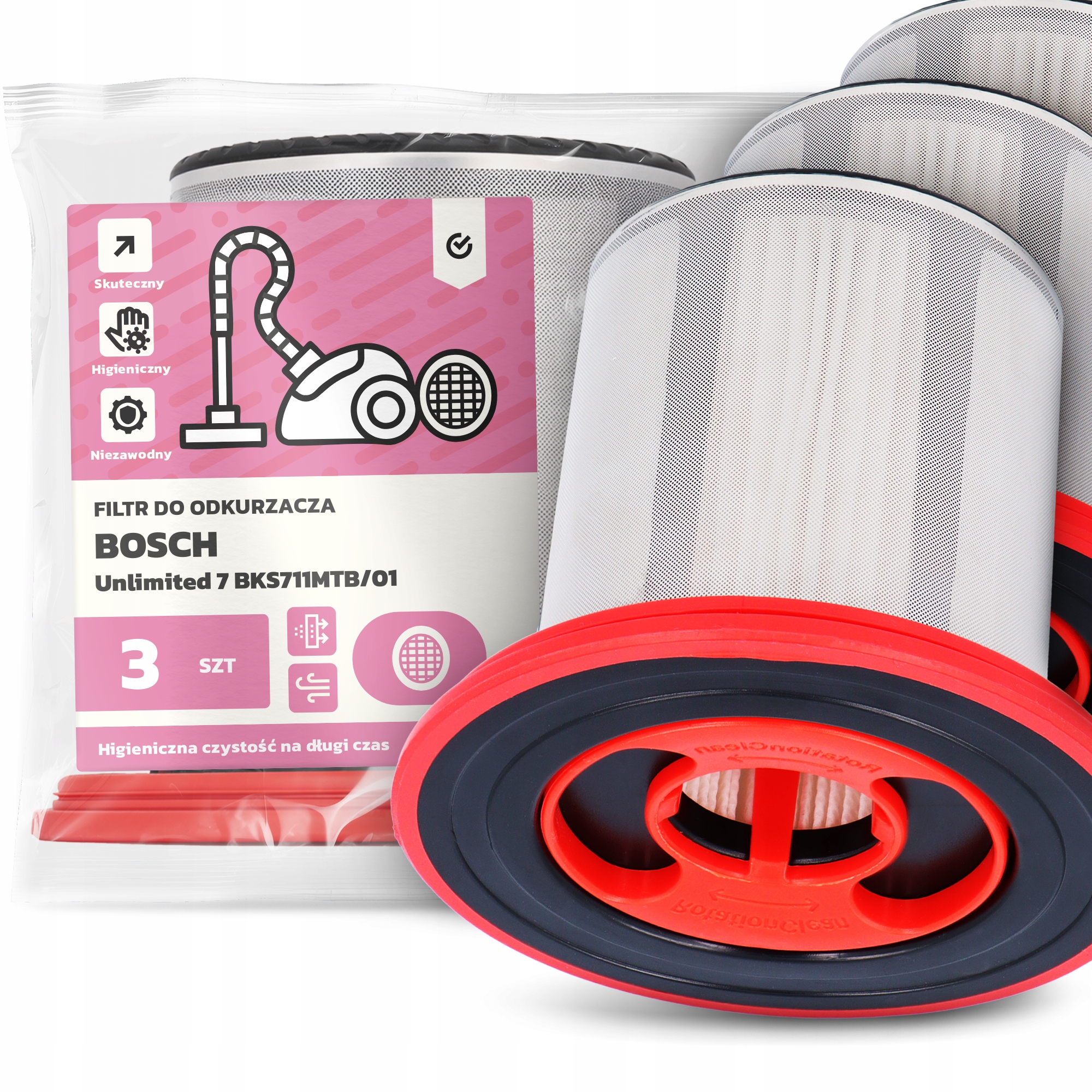 3x Vzduchový Filtr pro Vysavač Bosch Unlimited 7 BKS711MTB/01 Hepa Em-w