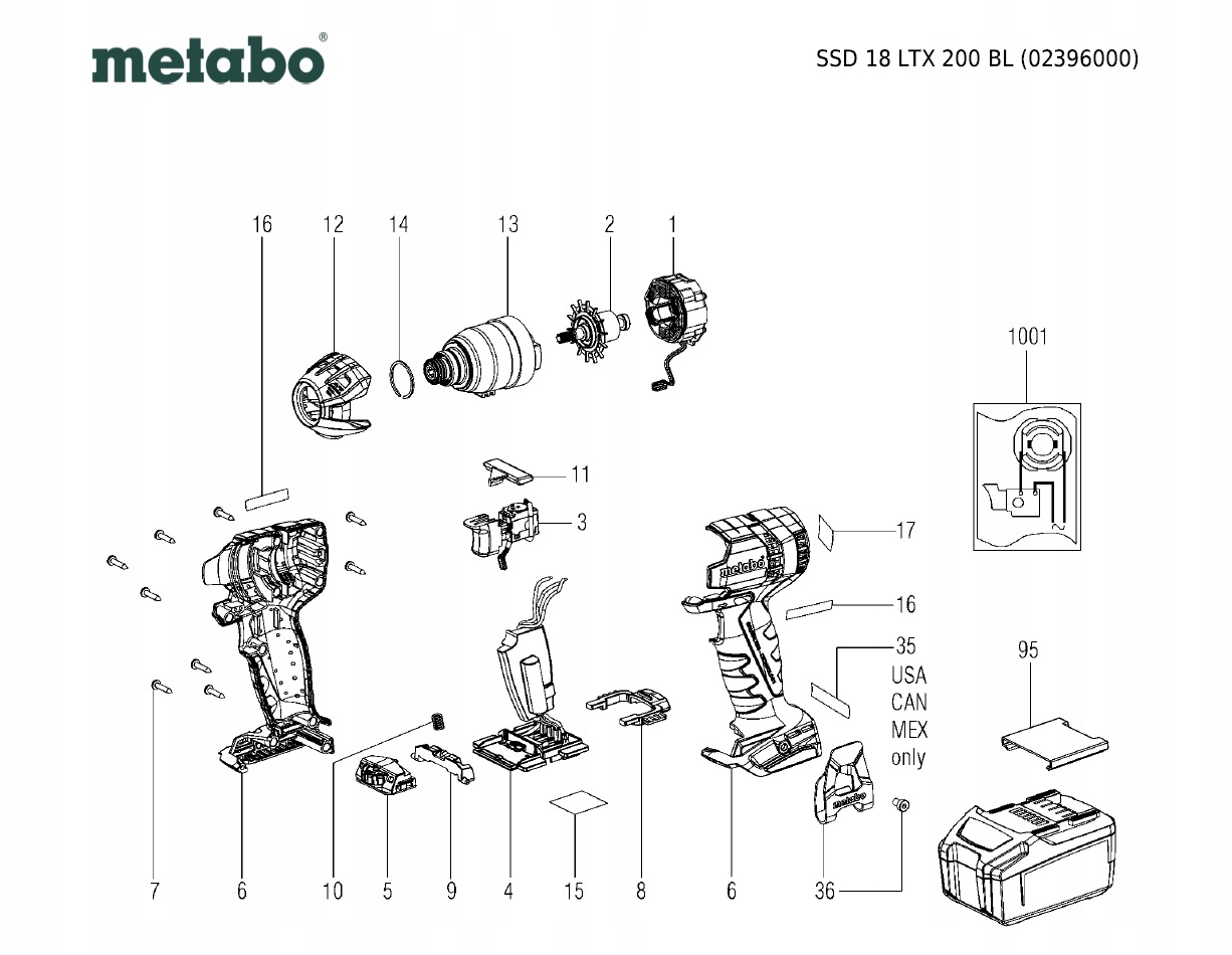 Metabo używana obudowa / korpus do zakrętarki SSD 18 LTX 200 BL 343445210 Pasuje do marki Metabo