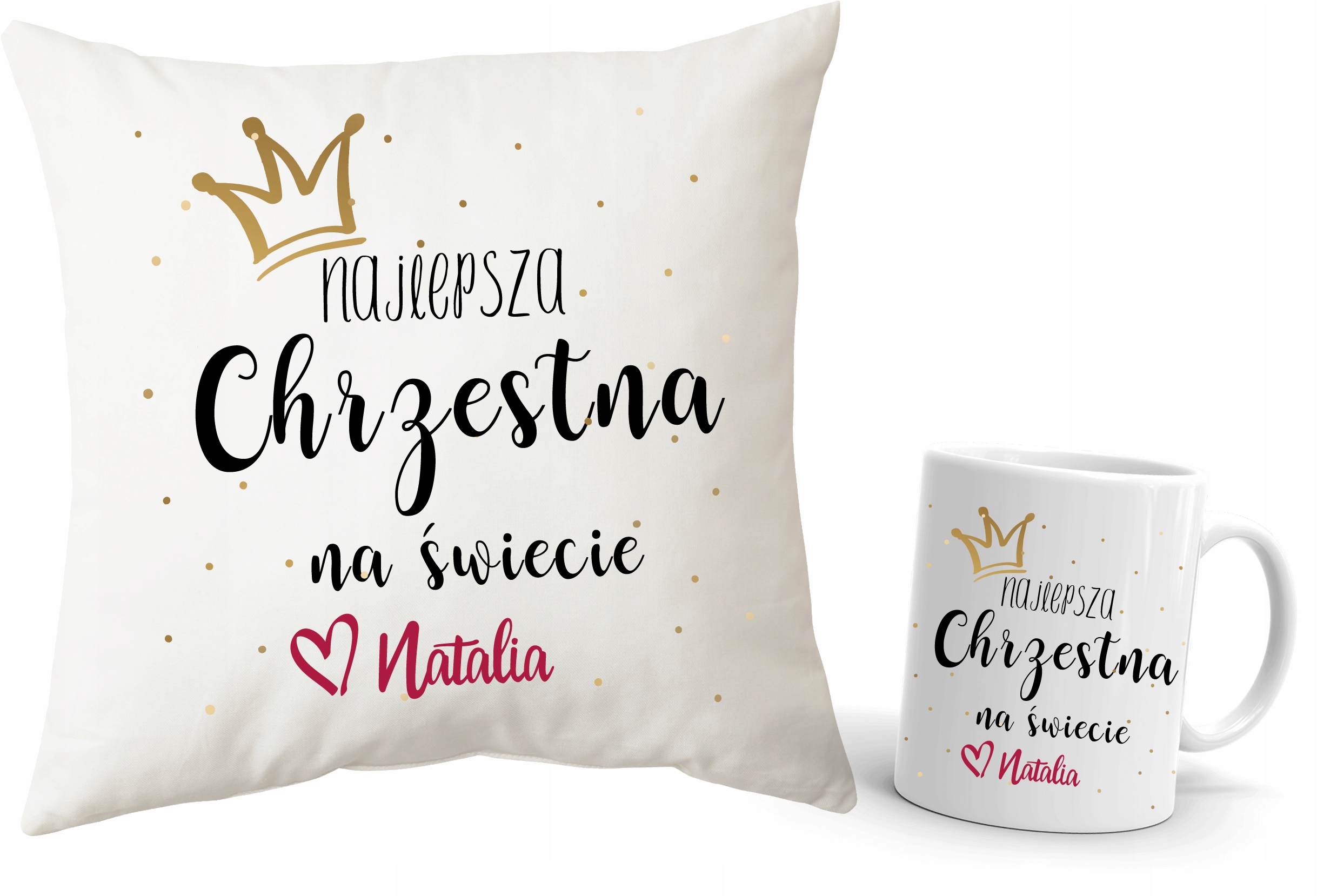 

Zestaw Poduszka Kubek dla Chrzestnej z Imieniem