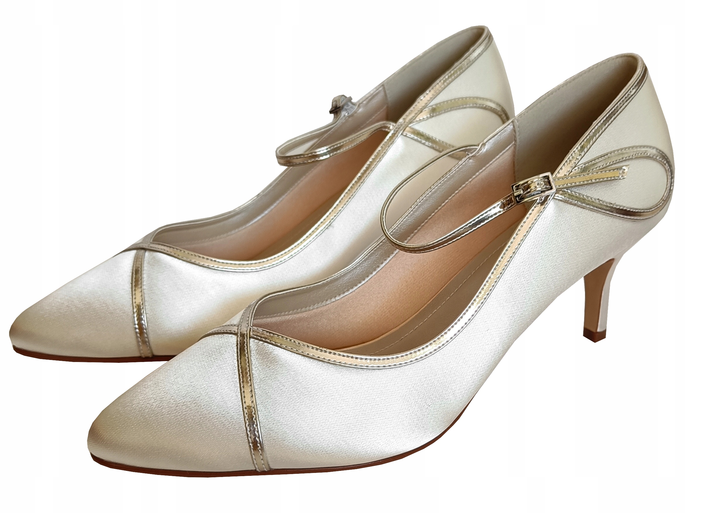 BUTY NA OBCASIE SZPILKI CZÓŁENKA SYLWESTROWE NA ŚLUB ŚLUBNE KREMOWE 37