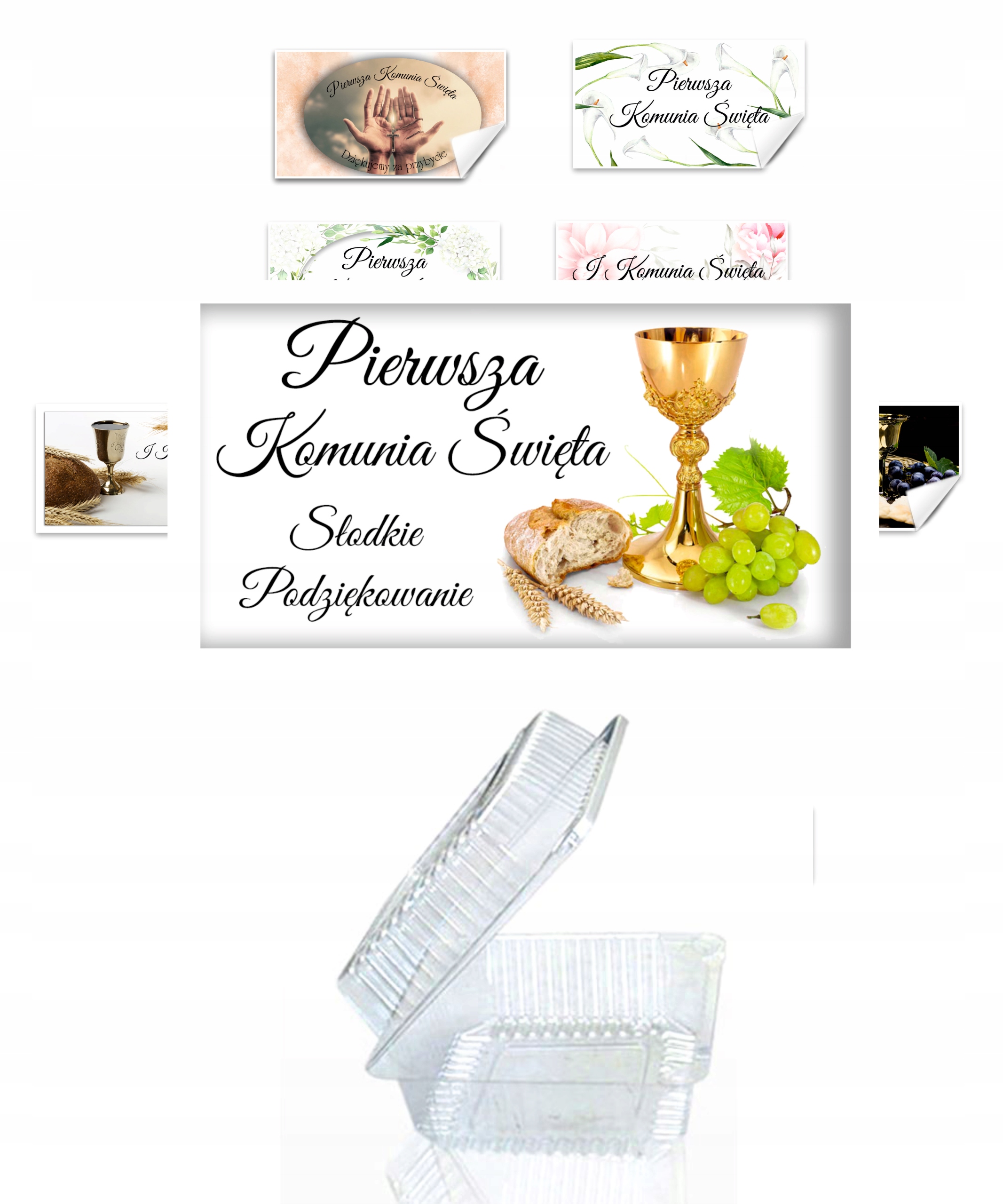 Naklejki PUDEŁKA na ciasto KOMUNIA komunijne 20szt