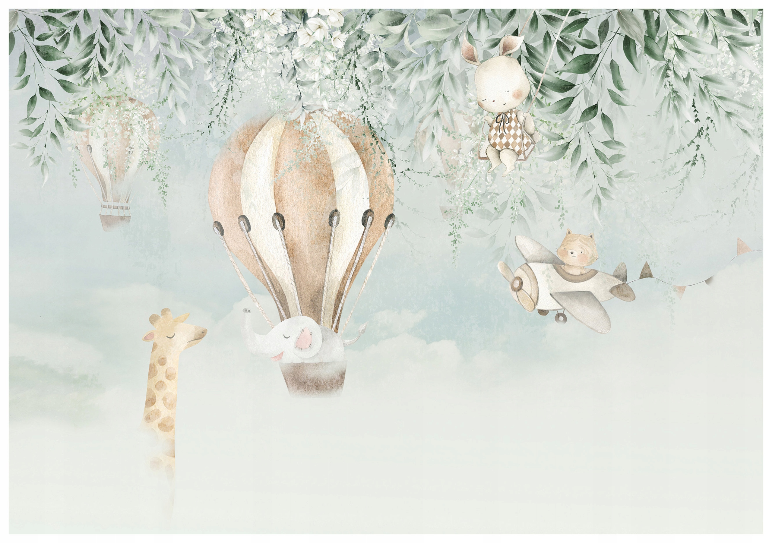 Tapeta Zvířata Balón Letadlo Akvarel Pastelové Sny 368x254 lepidlo