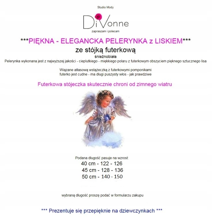 Śliczna PELERYNKA komunijna peleryny narzutka bole Rozmiar 150