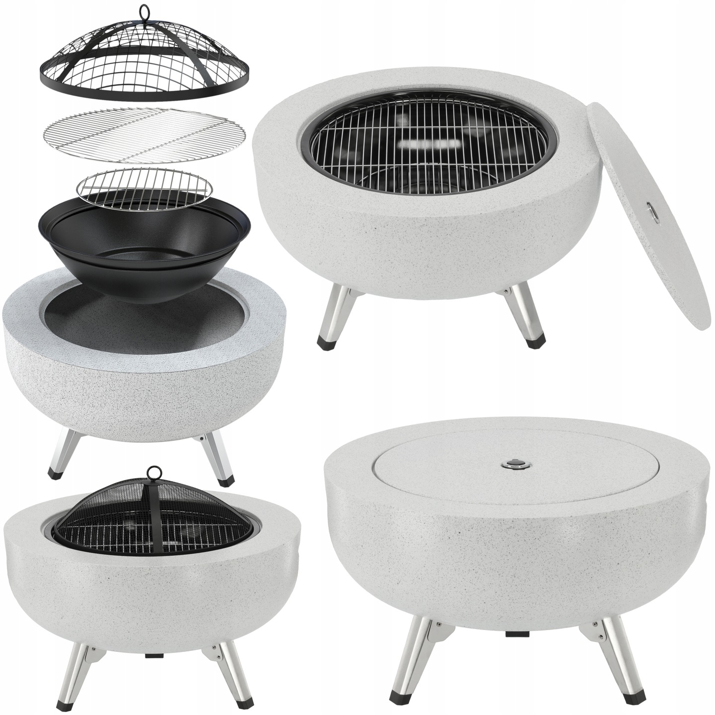 Palenisko Ogrodowe Z Rusztem 3w1 Grill Palenisko Stalowe Stolik Ogrodowy