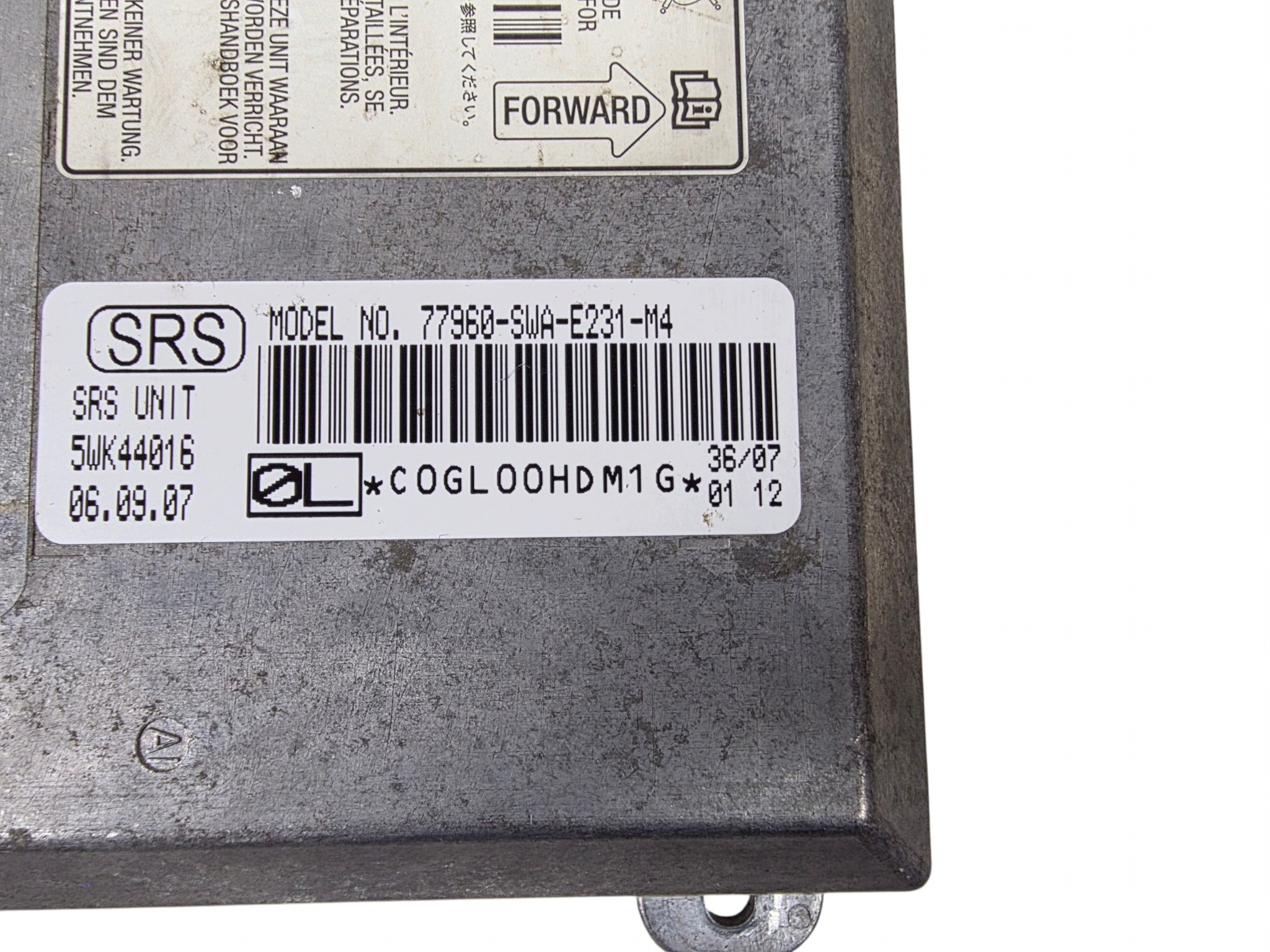 HONDA CRV CR-V 3 III modulo SENSOR airbag airbag originale. 77960-SWA-E231-M4