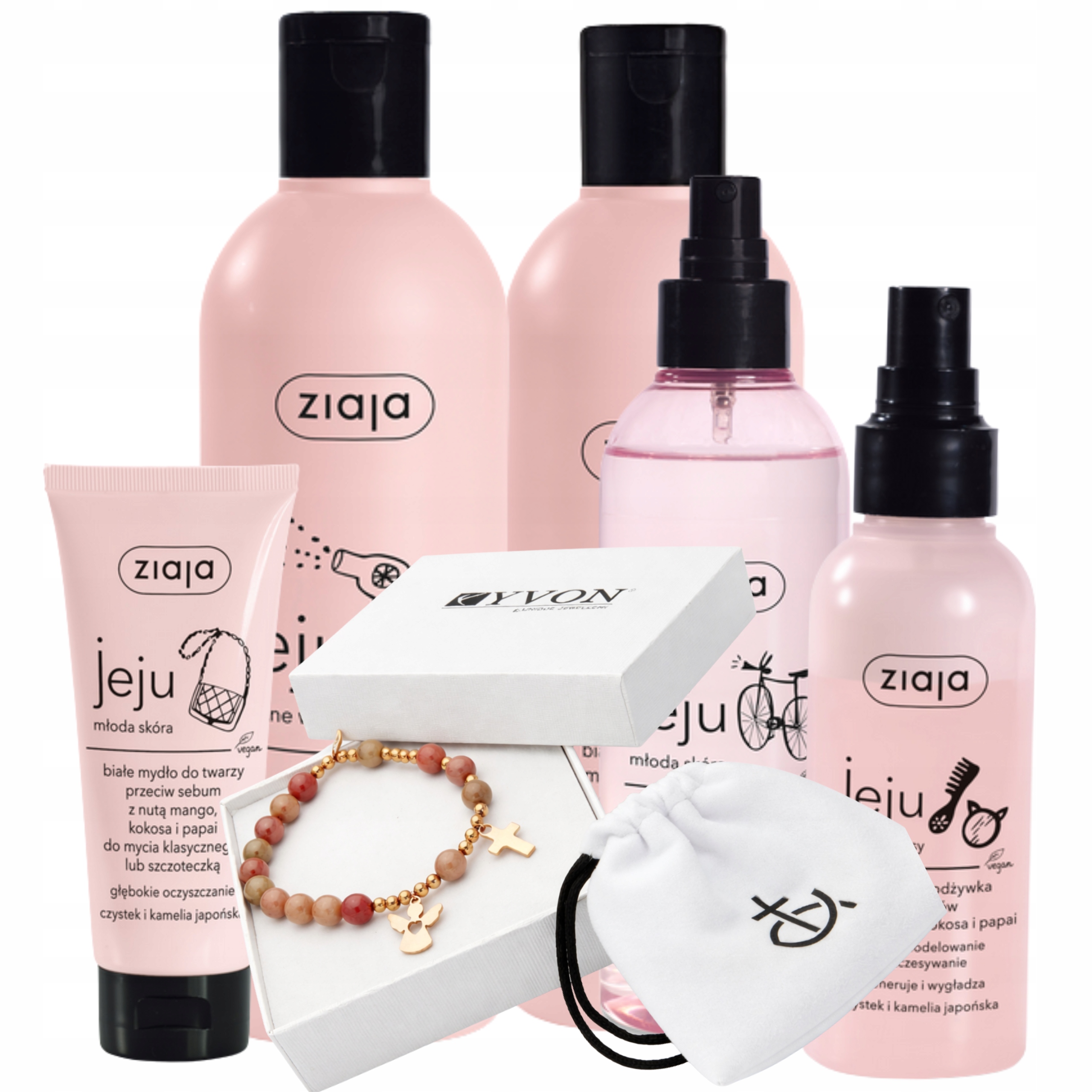 Ziaja Jeju Różowy Zestaw kosmetyków Różaniec na ręke różowy Yvon