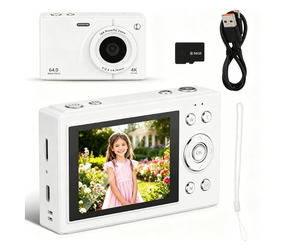 Aparat cyfrowy 64MP 4K z autofokusem, zoomem 18x, ekranem Ips 2.8 cala karta 64GB