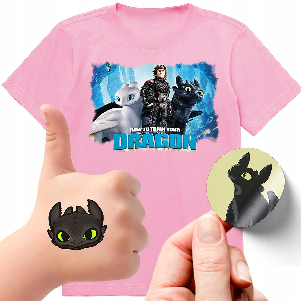 ZESTAW 3W1 KOSZULKA DLA DZIECI TATUAŻE NAKLEJKI JAK WYTRESOWAĆ SMOKA 152