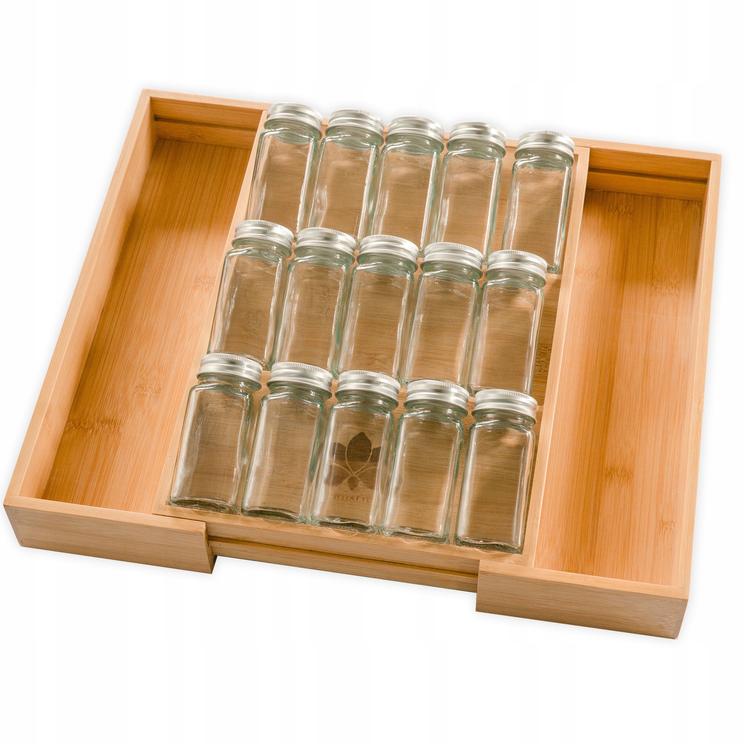 Organizer wkład na przyprawy Przyprawnik słoiki 15 szt do szuflady bambus