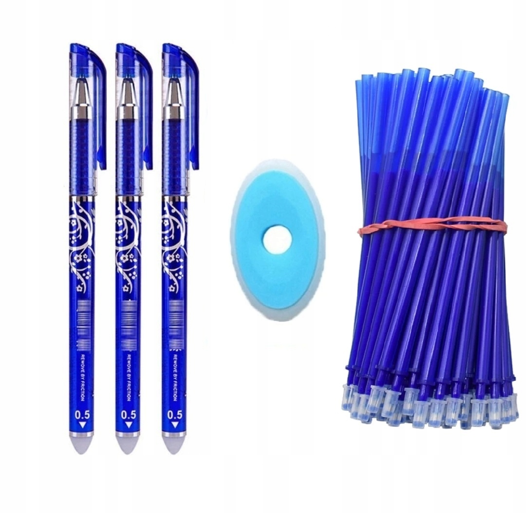 3 Długopisy zmazywalne 50 wkładów 1 gumka