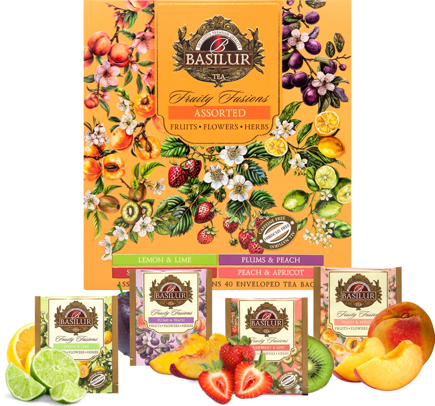 Levně Basilur Fruity Fusions sada čajů 4 Ovocné Příchutě prezentér 40 sáčků