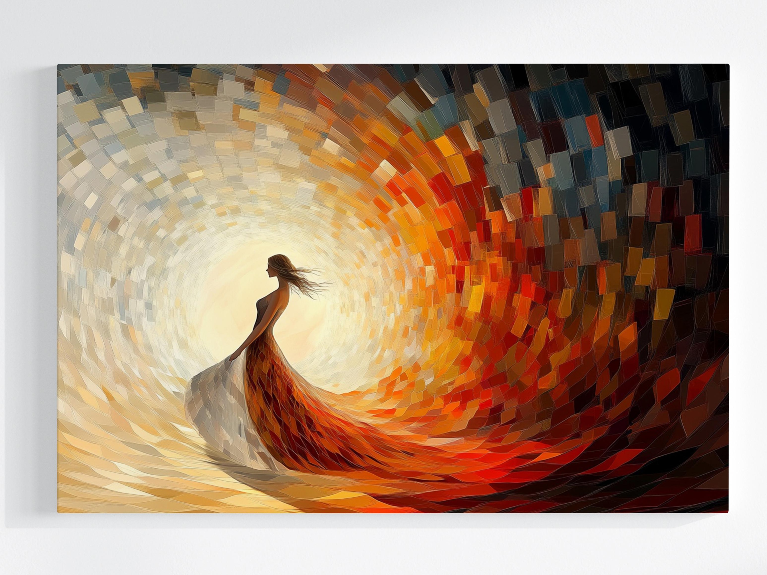 Obraz Na Plátně Canvas Žena Dívka Mozaika Oheň Slunce Kolo 120x80