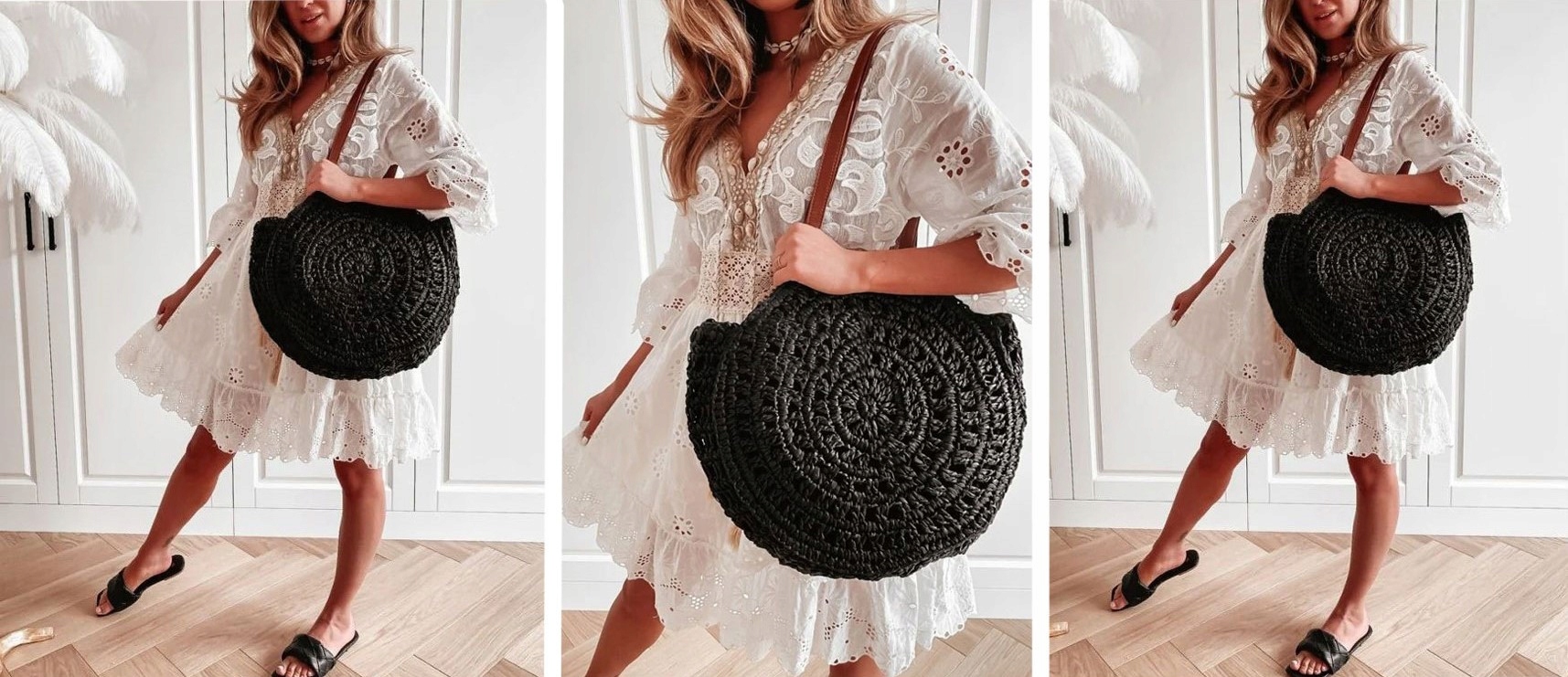 TOREBKA KOSZYK TORBA na RAMIĘ PLECIONA SHOPPER BAG Szerokość produktu 43 cm