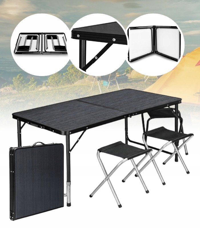 Turistická Sada Kempingový Stůl Stolek 4 Židle Skládací Kufr 5v1