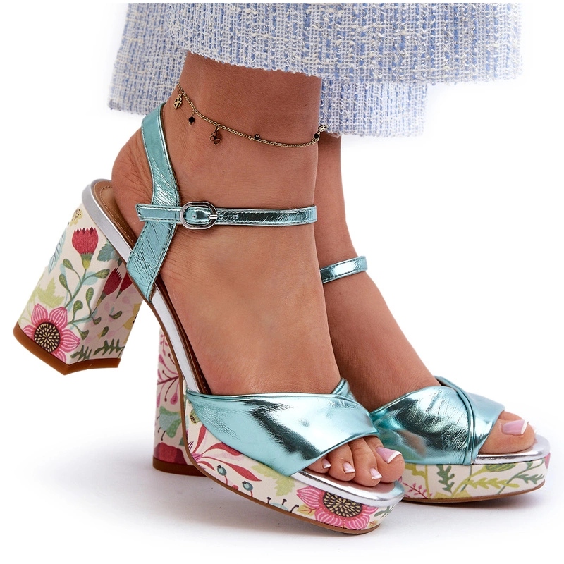 Dámské Elegantní Sandály Na Květinovém Podpatku D&a CR980 Modré 38