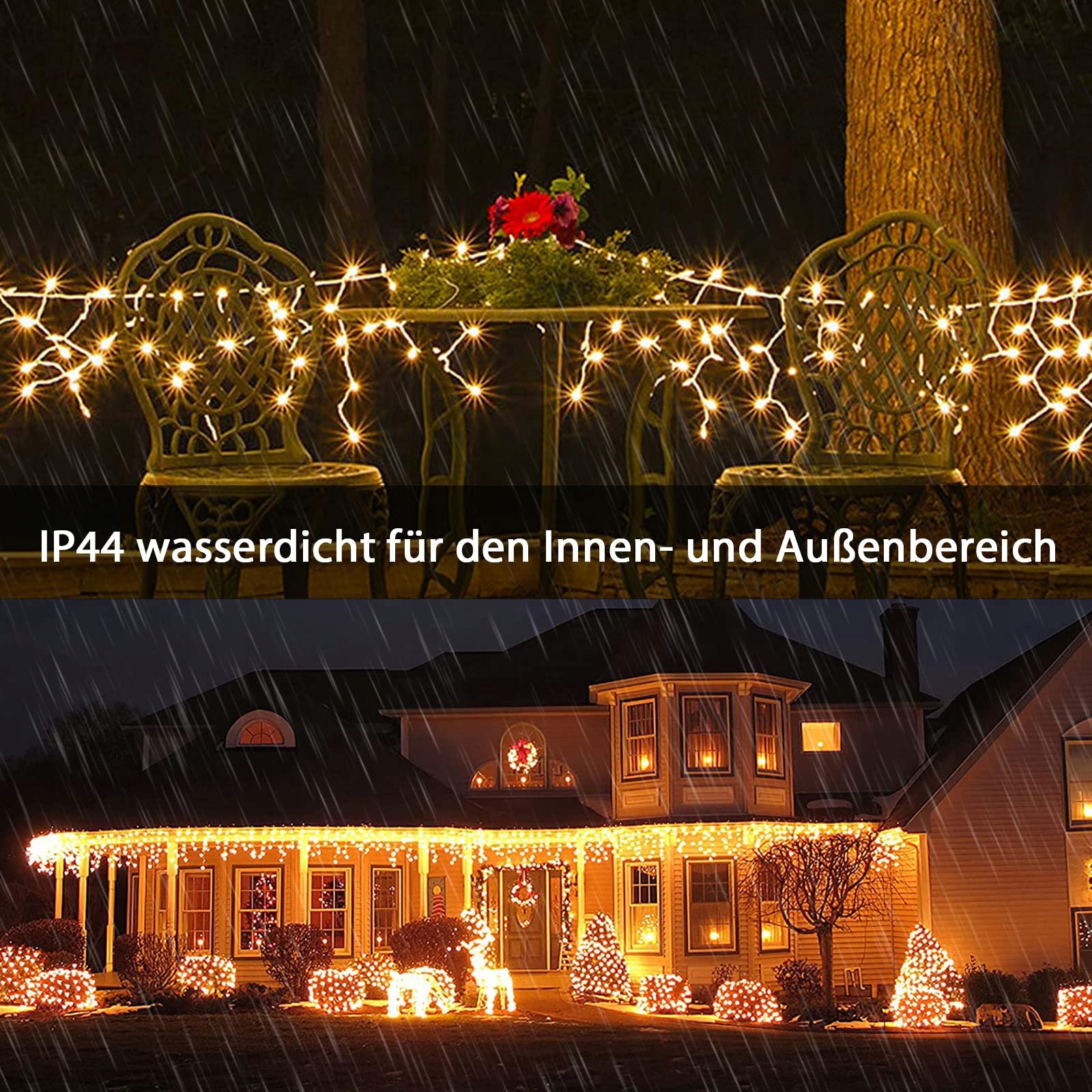 LICHTERKETTE Kurtyna LED 15m 600 LED IP44 Timer 8 Trybów — miniatura 4