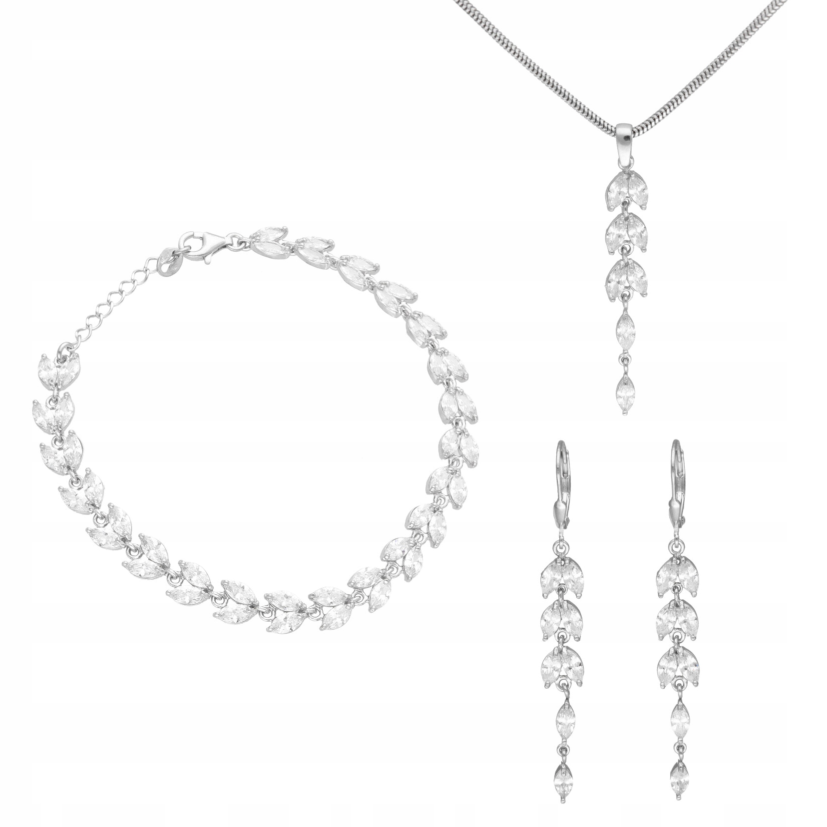 Efektní komplet s bílými zirkony stříbro