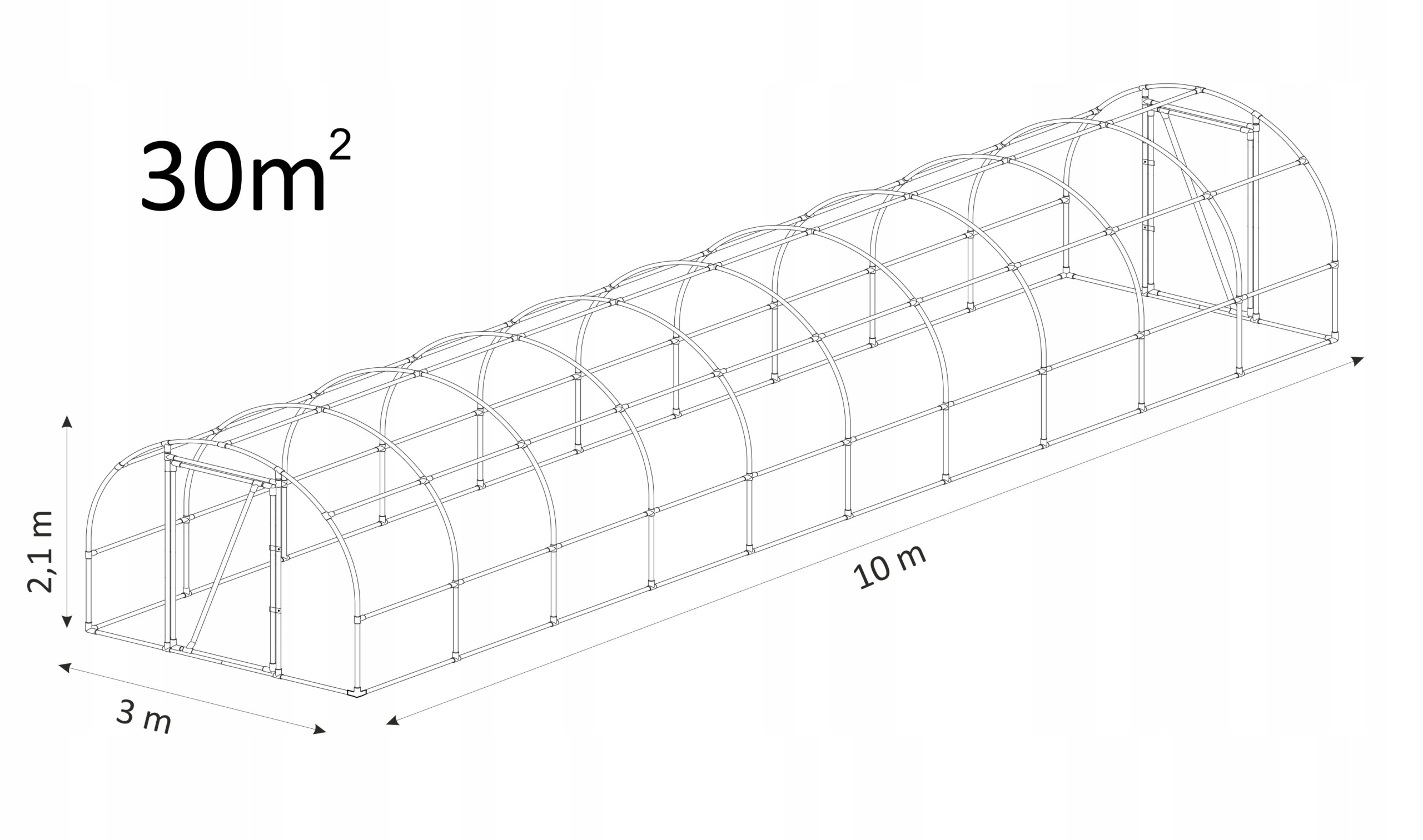 Stelaż Pvc Tunel Ogrodowy Szklarnia bez folii |30 m2|10x3,0x2,1m
