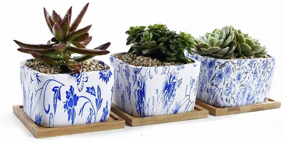 

Ceramiczne Doniczki Z Podstawką Bambusową 3SZTUKI