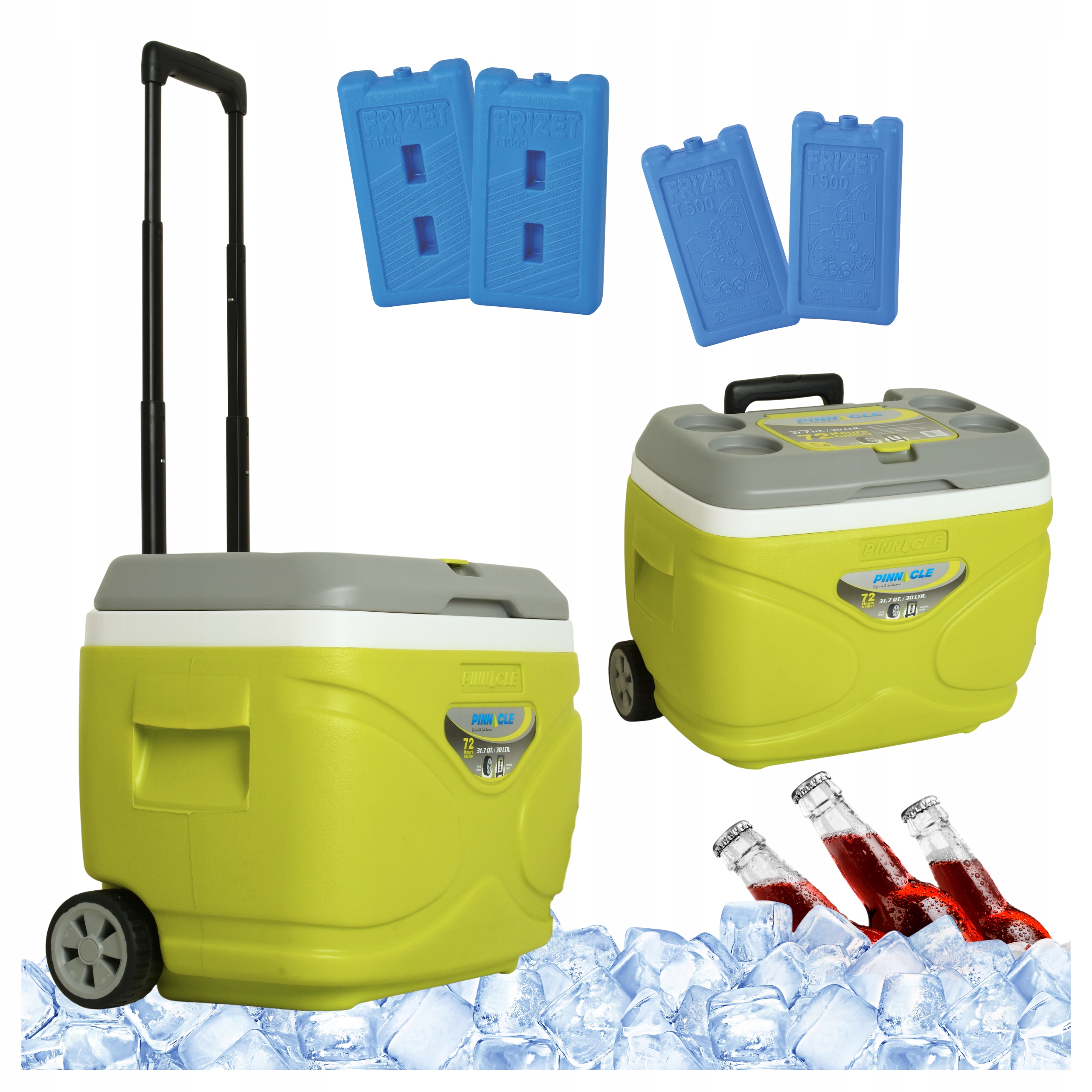 Turistická lednička s kolečky Pinnacle 30L lime 4 náplně 2x 1000 ml, 2x 500 ml