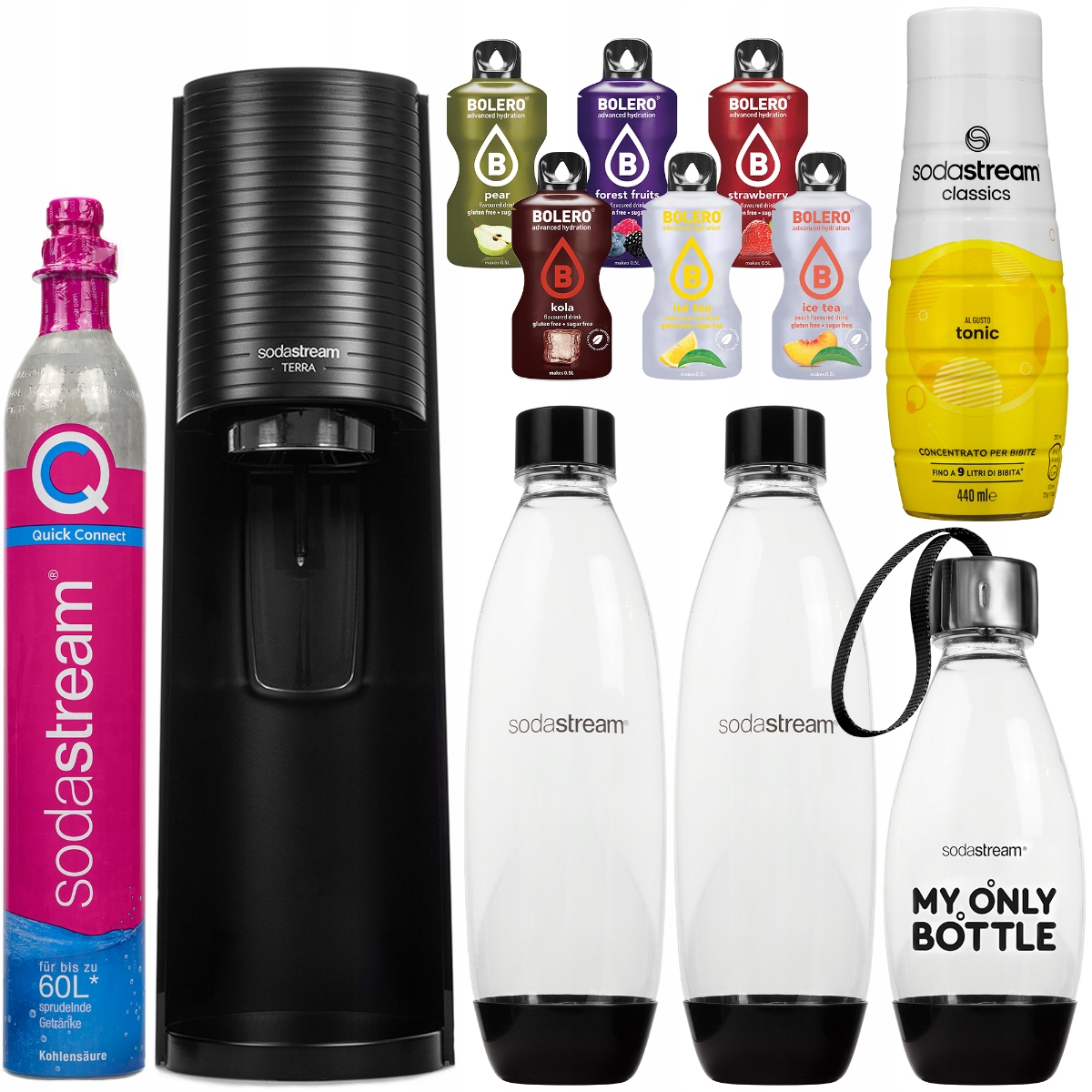 Výrobník Sody Sodastream Terra Černý 3 Lahve Sirup Tonikum Set