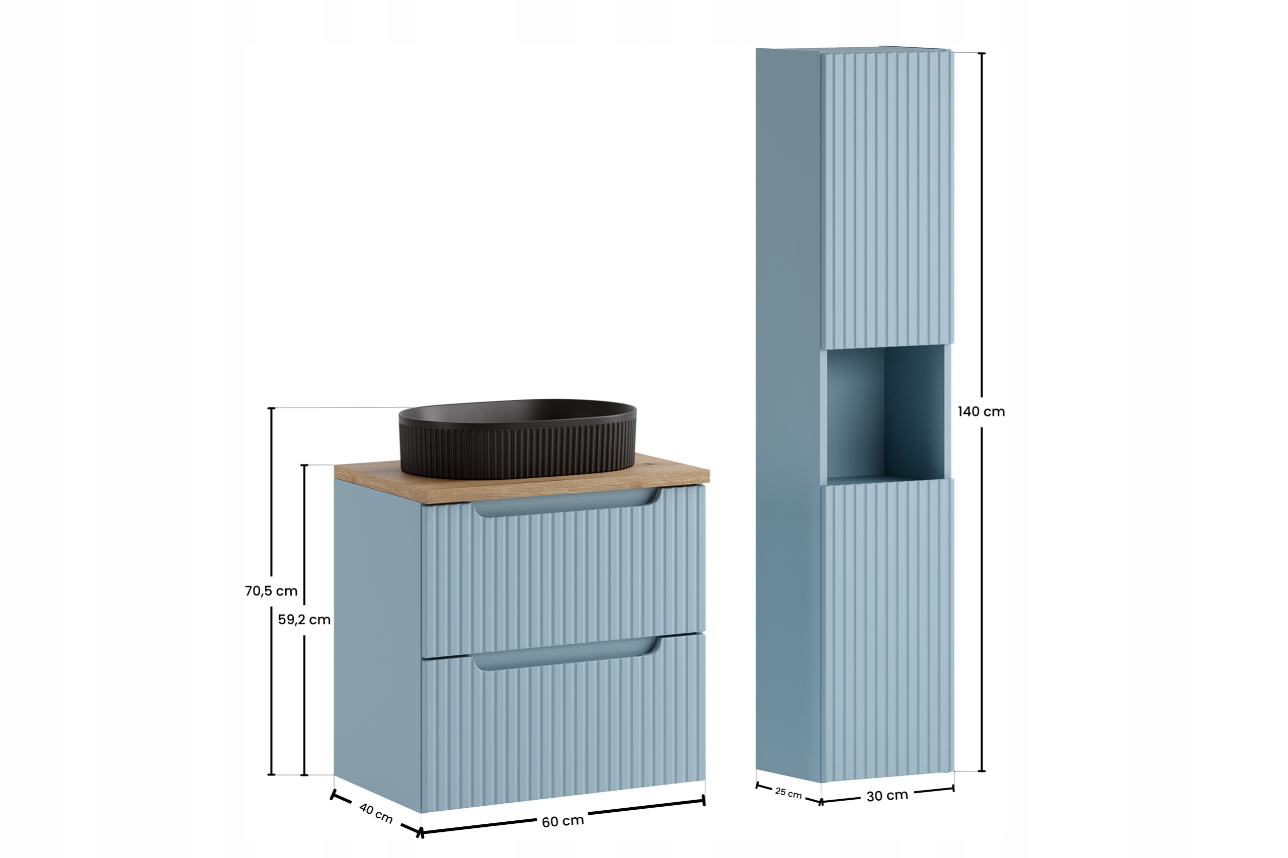 Nábytková sada 60 cm s deskou, umyvadlem na desku Beyond a vysokou skříňkou