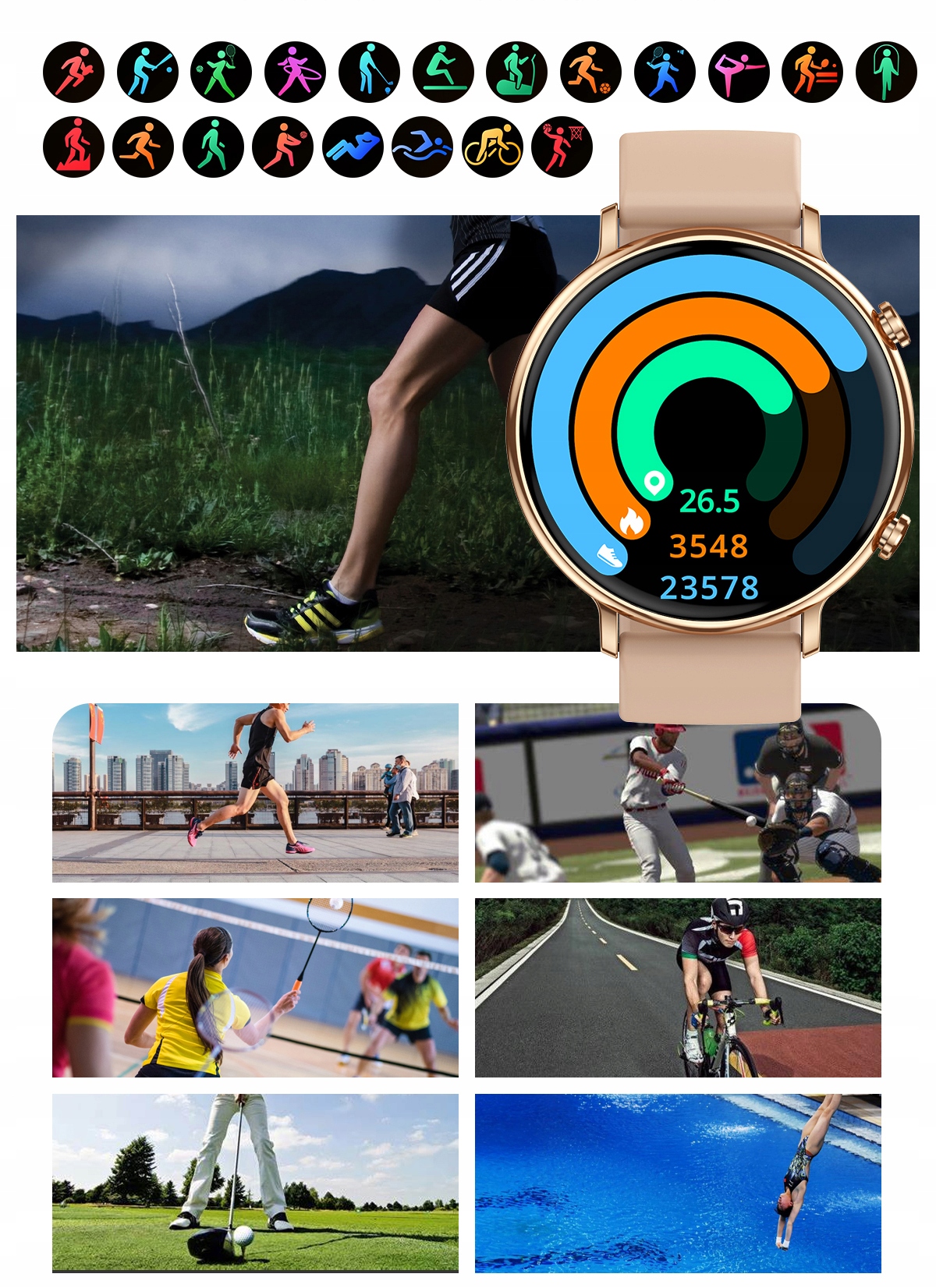 SMARTWATCH ZEGAREK DAMSKI POLSKIE MENU ROZMOWY POWIADOMIENIA SPORT 4 PASKI Pojemność akumulatora 280 mAh