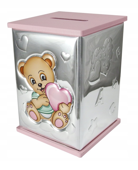 Серебряная Копилка Мишка Крещение + Гравер